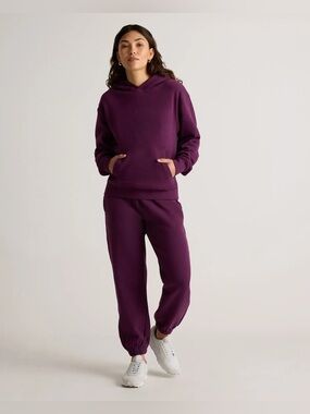 Quince Plum Organic Heavyweight Fleece Boyfriend Sweatpants and Hoodie pair